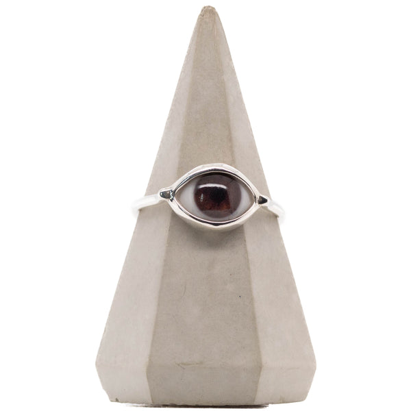 Dark Brown Silver Mini Eye Ring