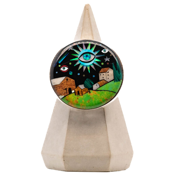 Eye In the Sky Inlay Silver Turquoise Protective Eye Ring
