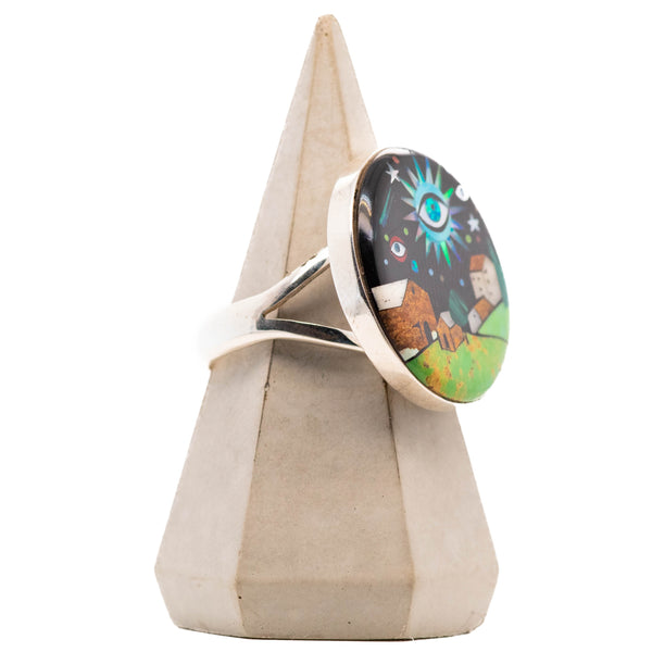 Eye In the Sky Inlay Silver Turquoise Protective Eye Ring