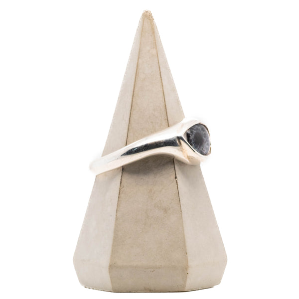 Dark Blue Mini Silver Twist Eye Ring