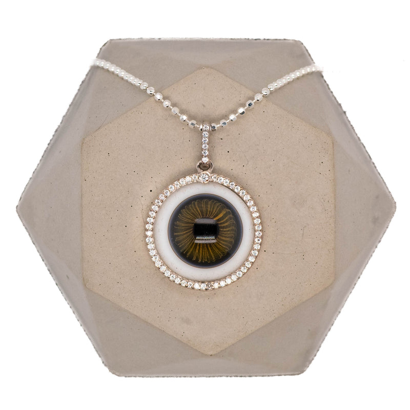 Dark Hazel Blown Glass Eye Pendant with Halo