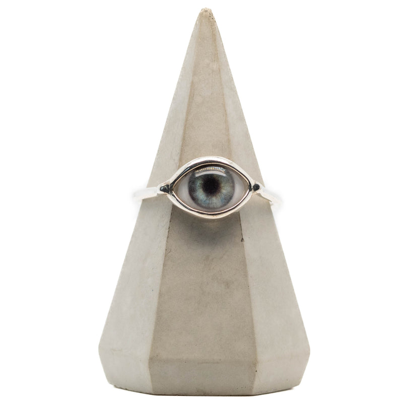 Dark Blue Silver Mini Eye Ring