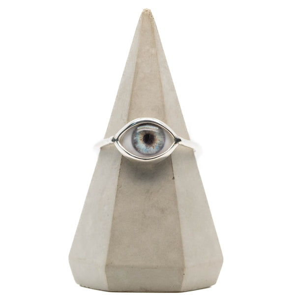 Light Blue Freckled Silver Mini Eye Ring