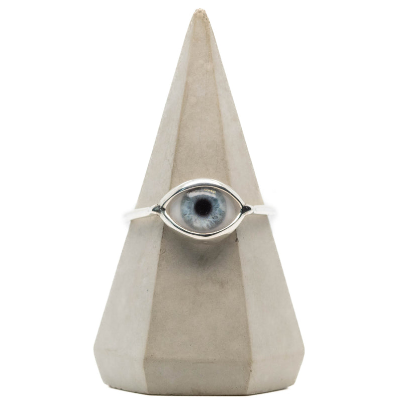 Light Blue Silver Mini Eye Ring